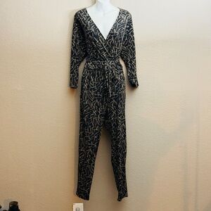 Veronica M Black gold Geometric Jumpsuit Sz L Fall Stylish